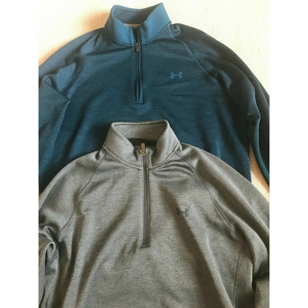 Under Armour Men's Sweater L Cold Gear 1/4 Zip Pullover Gray Green MINT 552